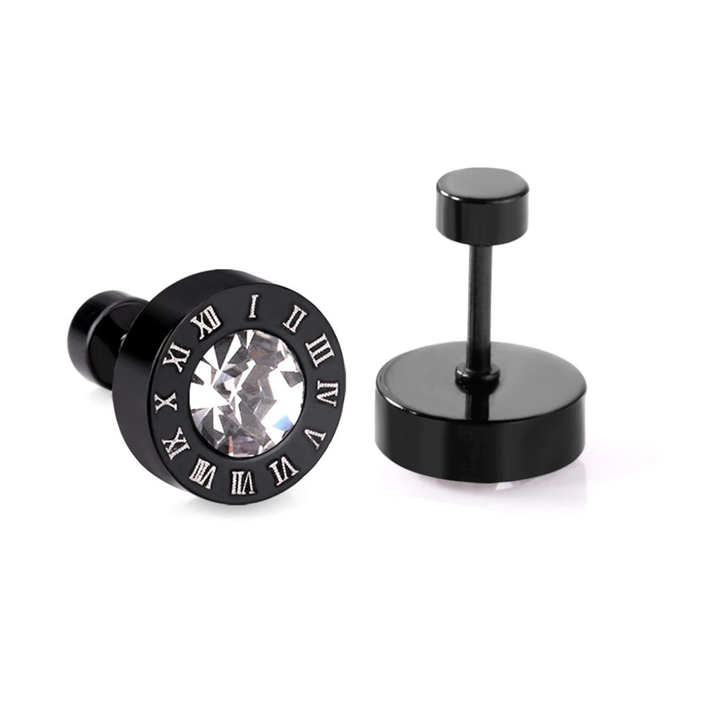 Stainless Steel Acrylic Crystal Stud Earrings for Women Men Punk Roman Number Clear Black CZ Bling Fashion Ear Jewelry
