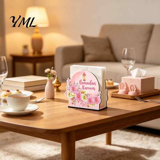 Wooden Tissue Dispenser Napkin Holder, Ramadan-themed Paper Towel Dispenser, Crescent Mosque Stable Organizer Pattern Decorative Holder for