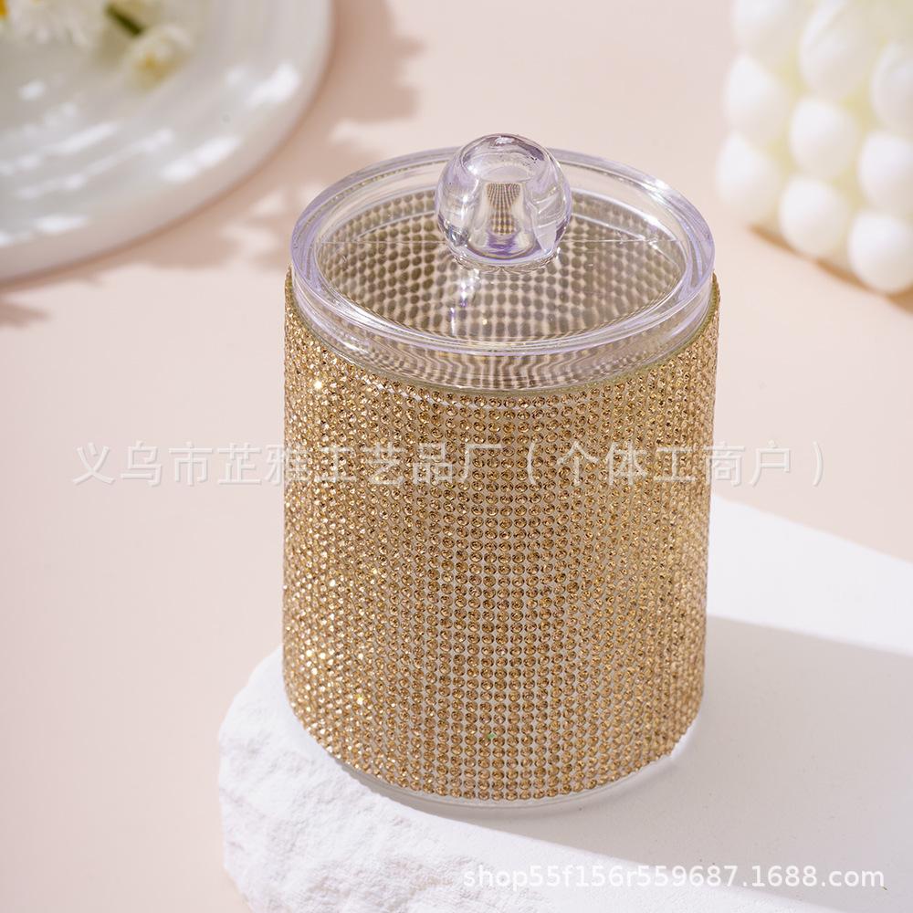

High-value new diamond-encrusted cotton swab can storage box Household creative kitchen refrigerator with lid with diamond storage box
