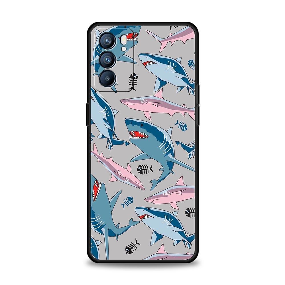 Seaside Sharks Pattern Phone Case For Oppo A17 A31 A54 A57 A78 A79 A98 Find X5 X6 Reno 6 7 8 10 11 12 13 F Pro 5G Soft TPU Cover