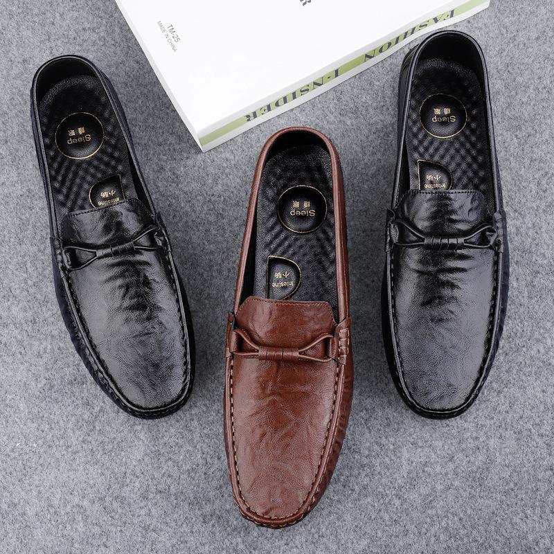 

Foreign trade export new British style high-end casual leather shoes soft sole simple one-pedal lazy shoes men s Doudou shoes 38 чёрный