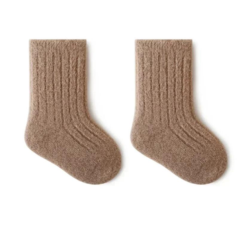 Podzim Zima Nové Dětské Ponožky Zesílený Samet Froté Novorozený Chlapec Dívka Teplé Podkolenky Jednobarevné Pletené Kojenecké Dětské Středně Vysoké Ponožky