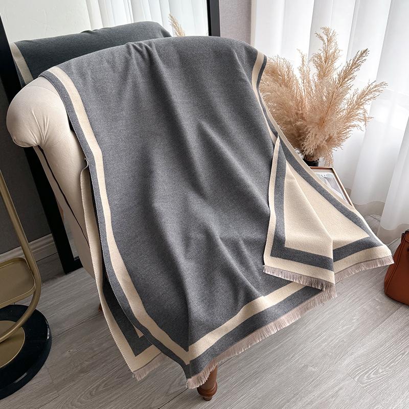 Autumn And Winter Simple Plain Color Soft Thickened Imitation Cashmere Scarf Women'S Elegant Versatile Double-Sided Contrasting Shawl Scarf