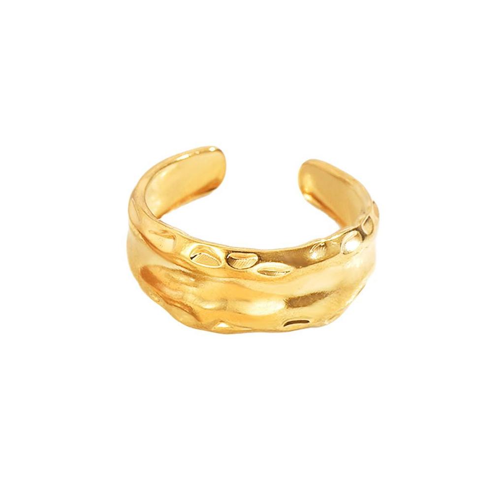 Ins Cold Style Irregular Texture Open Ring - Retro Old Money Style Wide Stainless Steel Finger Ring