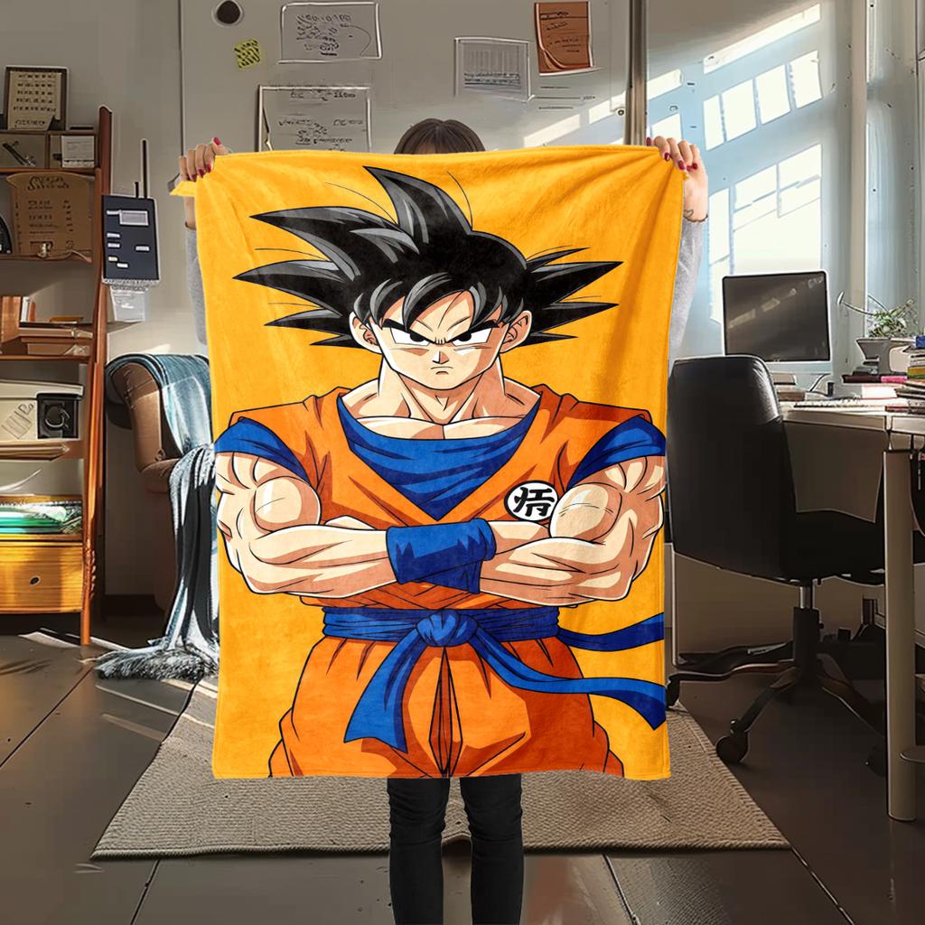 1 Stück Son Goku Druck Flanelldecke, Hohe Qualität für alle Jahreszeiten, Heimdekoration, Wärme und Komfort, Perfekt für Weihnachtsgeschenke
