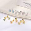 S925 Sterling Silver Inlaid Colorful Zircon Cross Screw Earrings for Women Small Exquisite Temperament Ear Accessories