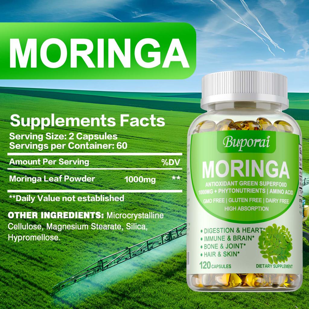 Moringa Capsules 1000mg - Bone & Joint Boost, Support Digestive and Heart Health