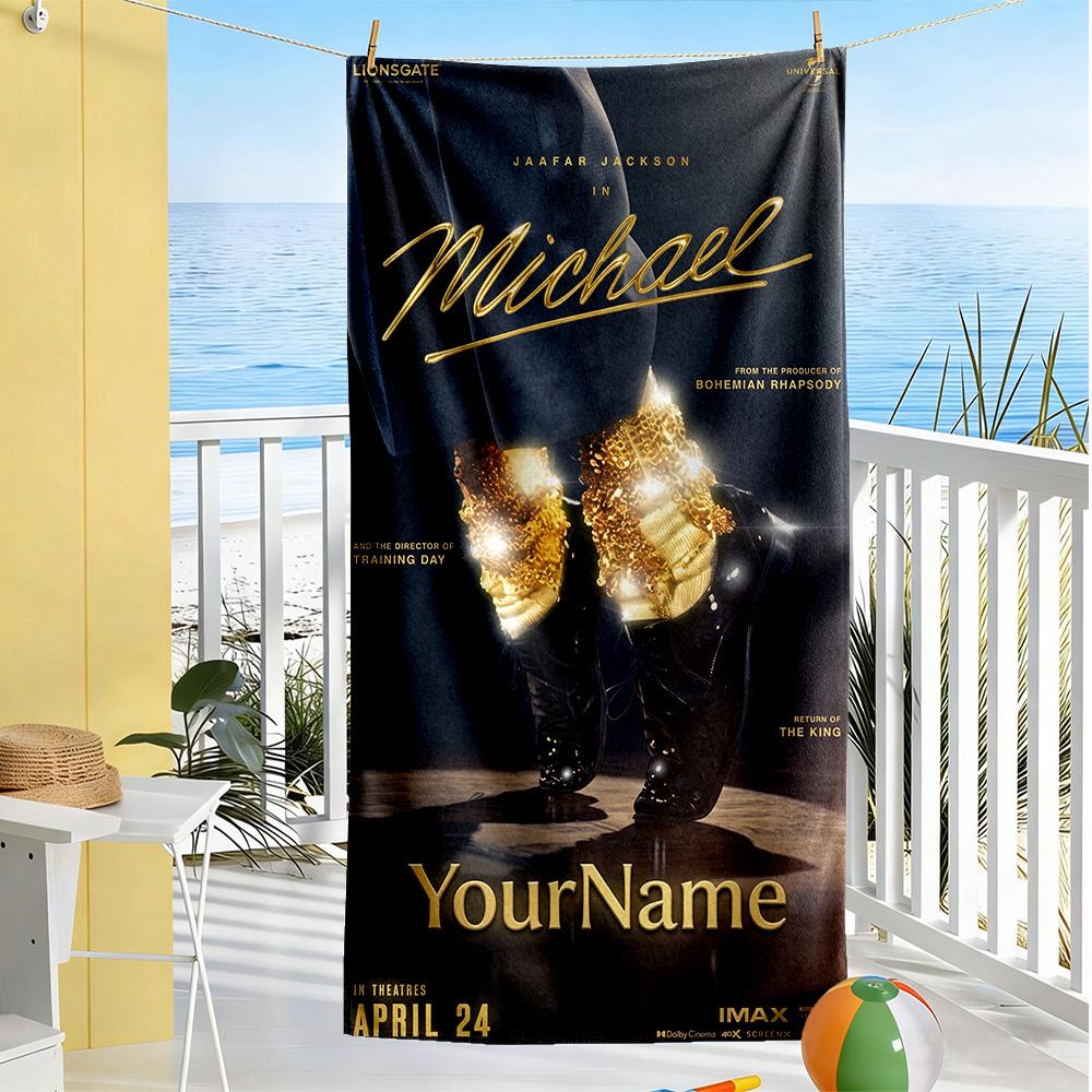 Michael Jackson Customized Name Beach Towel High Absorbency & Quick-Dry Ideal for Travel Outdoor Swim Pool Yoga Surf Camping Hiking Gym Gift Holiday