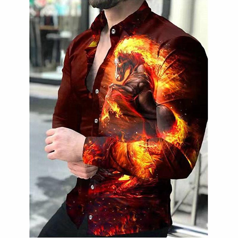 2023 Europäische und amerikanische Herrenmode im neuen Stil, bedruckte Langarmhemden mit Animal-Print, lässige Herrenoberteile.