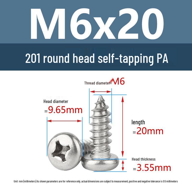 Yigu Yigu 201 Stainless Steel Phillips Round Head Self-Tapping Screws M1.7-M6