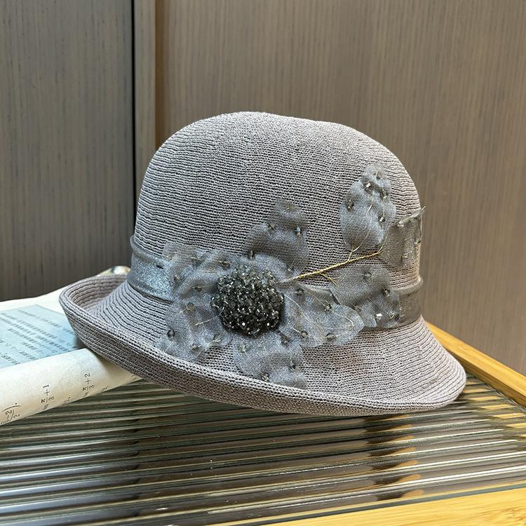Elegant Curled Bowler Hat Women'S Spring And Summer Shopping Versatile Knitted Bucket Hat British Retro Sunshade Basin Hat