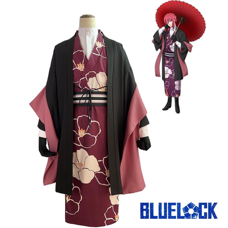 Lock Chigiri Blue Hyoma Cosplay Costume Wafuku Halloween Party Outfit Fans Gift