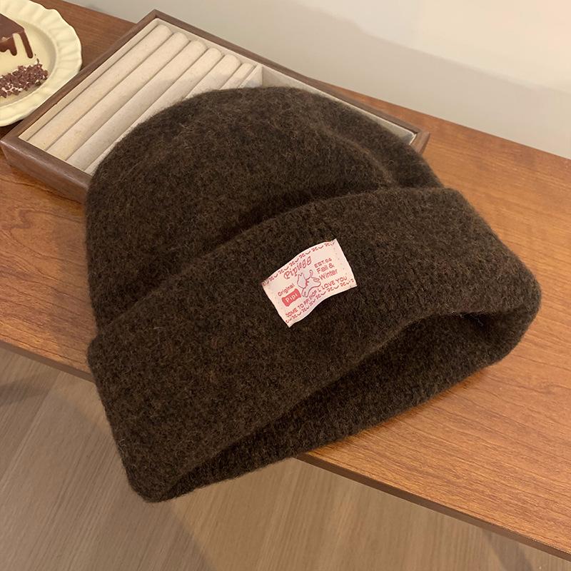Blue wool knitted hat children's winter versatile lake blue warm cold hat big head circumference ear protector wool hat