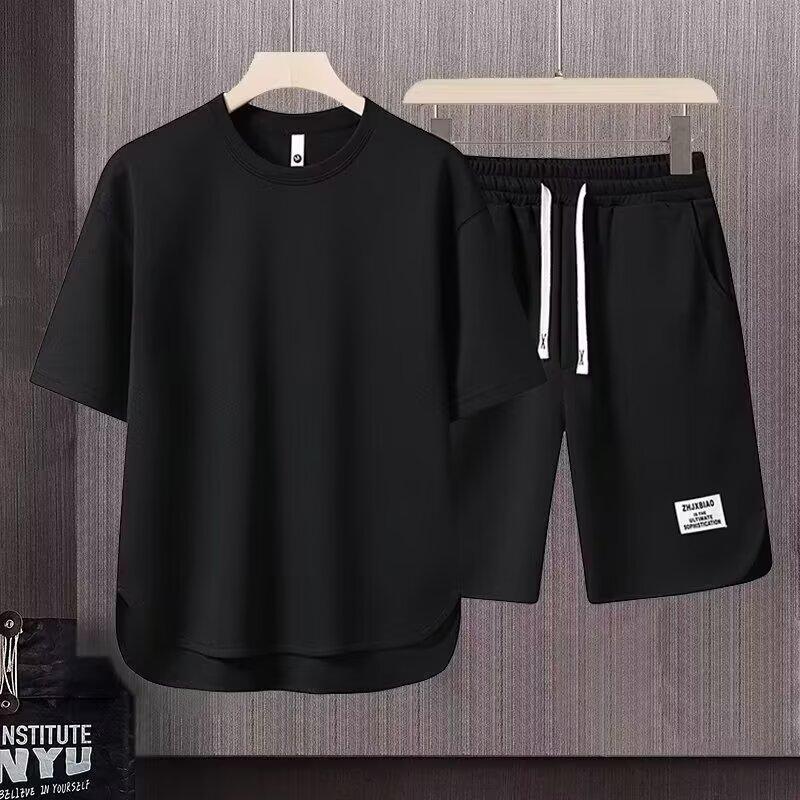 Men's Short-sleeved T-shirt Breathable Casual Loose Street Monochrome Summer Trend Outdoor Solid Color Suit