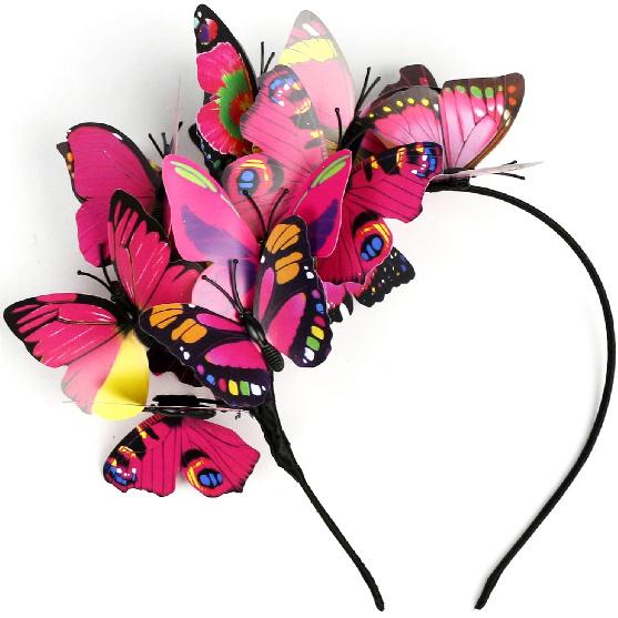 Coucoland Butterfly Fascinator Headband for Tea Party Halloween Costume | Vivid Plastic Monarch Butterfly, Handmade, Flexible Wires, Adjustable Fit,