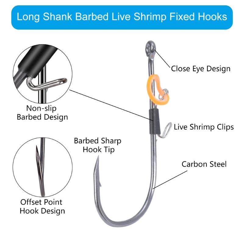 10Pcs Baitholder Fishing Hook Live Shrimp Live Catfishes Fishing Shrimp Holder Hook Carbon Steel Long Shank Barbed Hook
