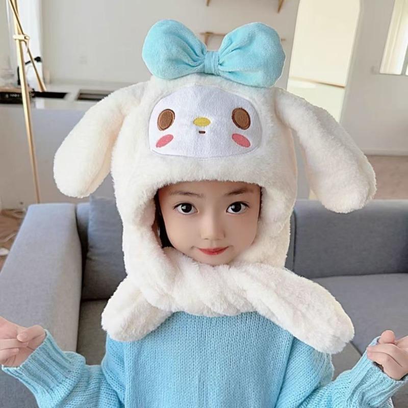 [Ears move] Winter new children's plush scarf one-piece hat cute cartoon airbag baby windproof hat