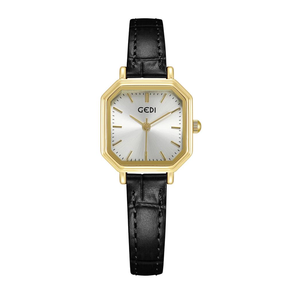 Retro Geometric Small Square Watch With Waterproof Leather Strap For Women