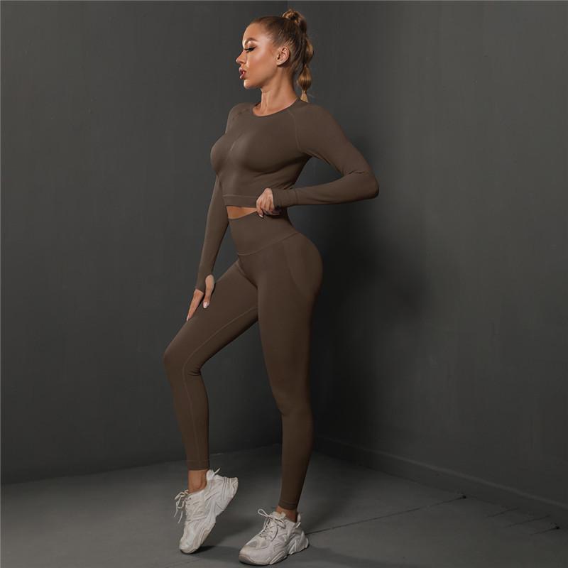 Auroth Sports Suits Women Yoga Set Fitness Seamless Long Sleeve High Waist Leggings Sportswear