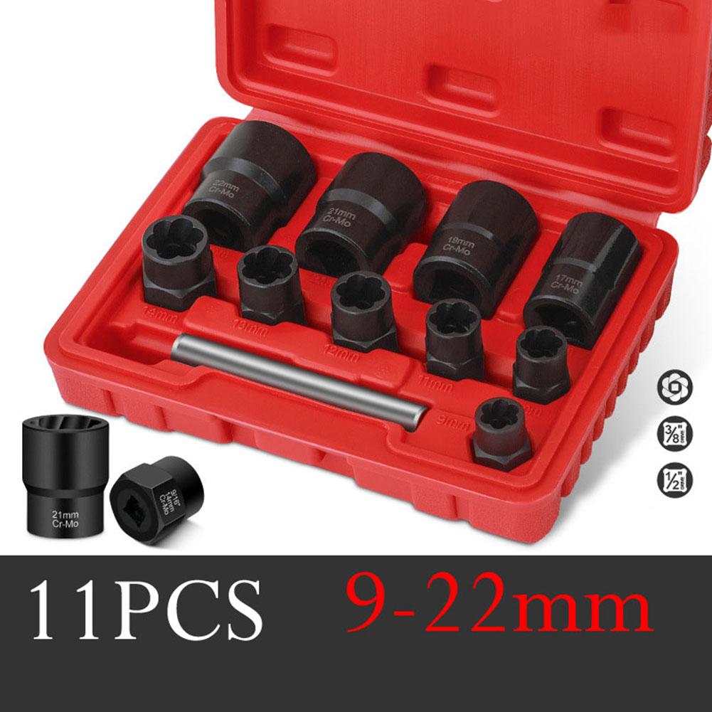 Socket Lug Nut Remover Nut Bolt Extractors Set 11PCS for For Impact Driver with 38 Inch Square Drive and 12 Inch Hex Adapter