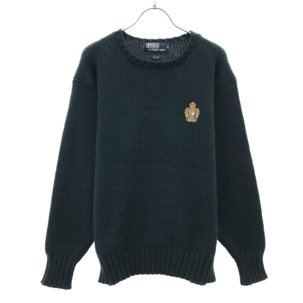 POLO RALPH LAUREN 90s Wool Old Logo embroidery Long sleeve sweater L knit Men's Used