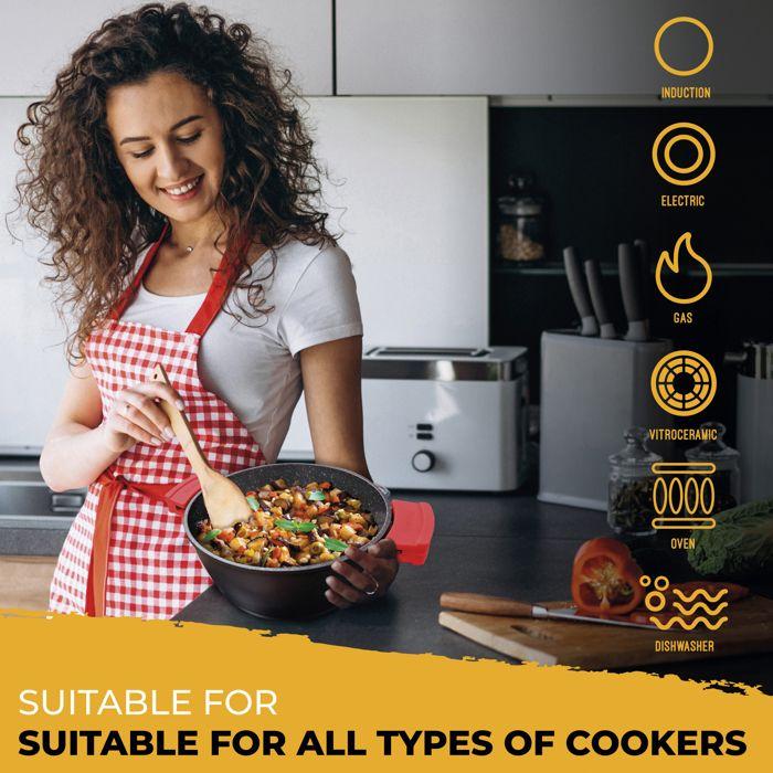 Batterie de cuisine - BRIEBE - BLACKT3 - 6 pièces - Aluminium - Fonte - Noir