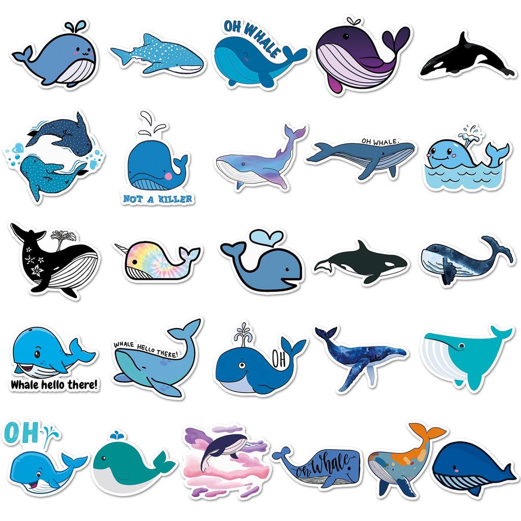 51 Whale Graffiti Cartoon Marine Life Stickers for Kids - Perfect for DIY Skateboards, Water Bottles, and Suitcases