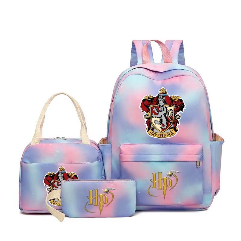 Large Capacity Schoolbag with Shoulder Strap; Student Three-piece Pencil Case Set