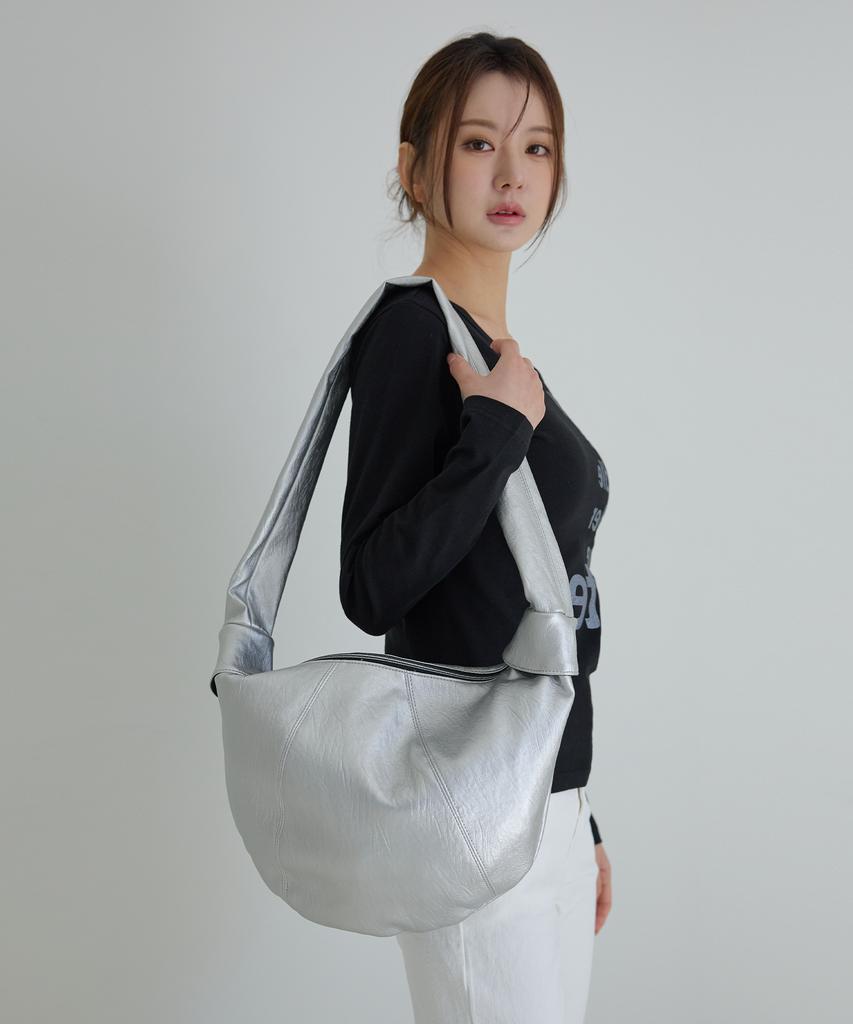 Awesome Studio Faux Leather Shoulder Bag Silver