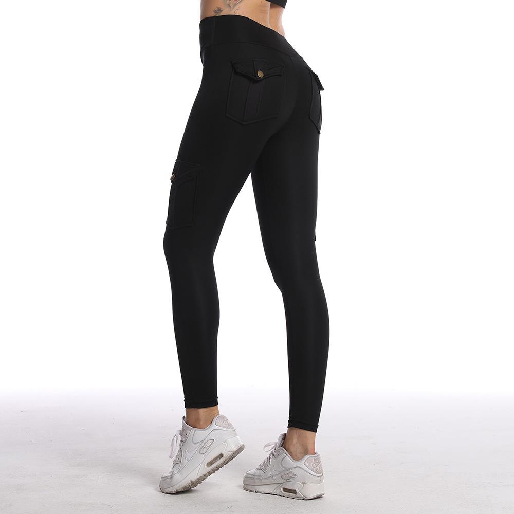 Cross-Border Breathable Hip-Lifting Yoga Leggings with Button Pocket.