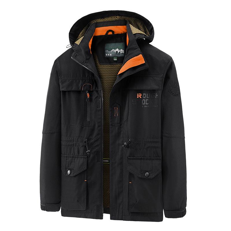 

Мужская повседневная ветрозащитная куртка с капюшоном, весна 2024 г. — американский тонкий свободный крой для спорта и работы M