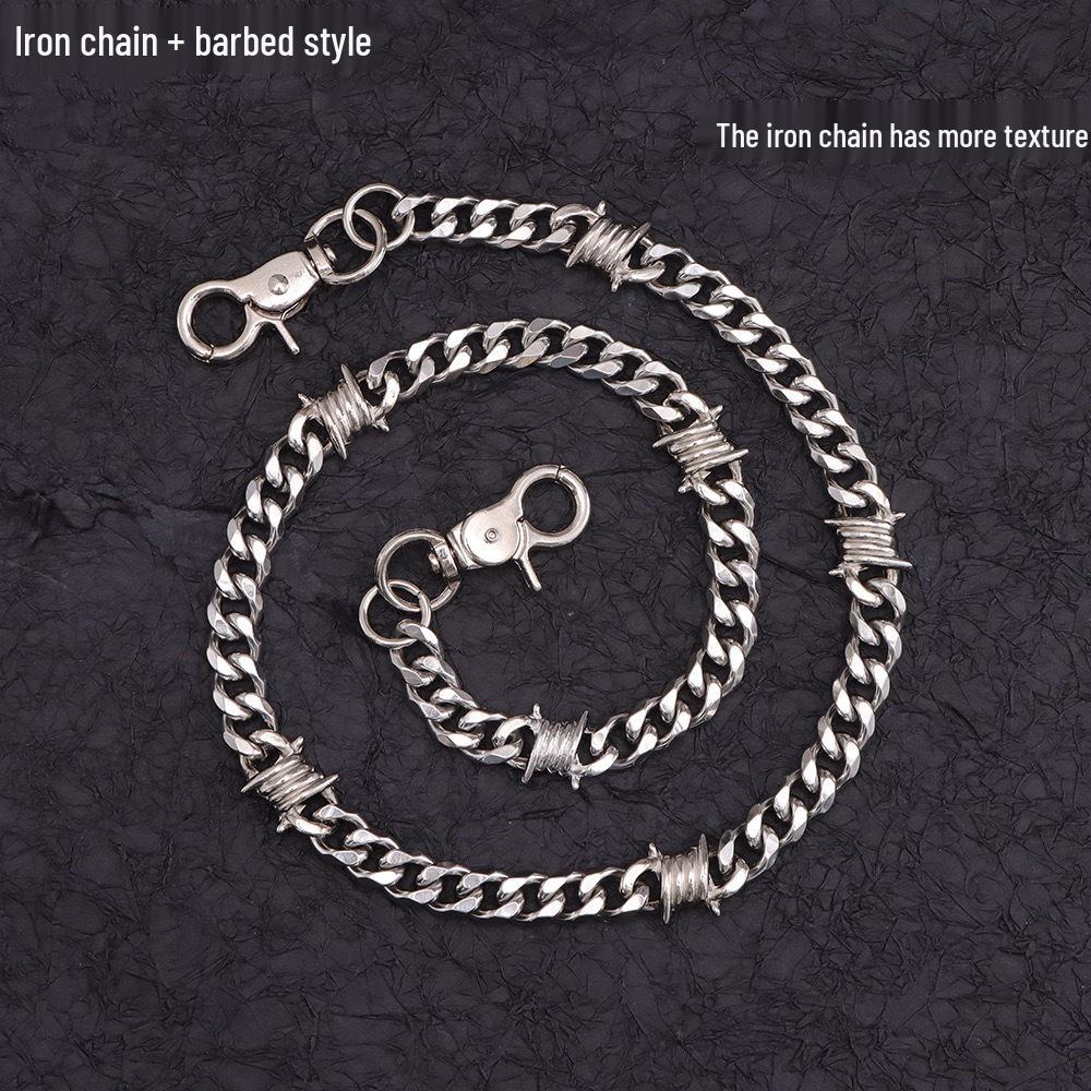 Unisex Punk Waist Chain with Alloy Spikes and Spliced Chain Accents