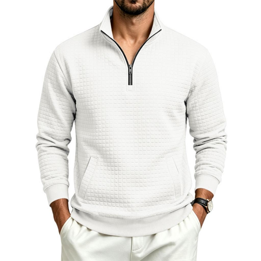 Men's Zip-Up Stand Collar Sweatshirt with Pattern, Loose Fit, Long Sleeve, Casual