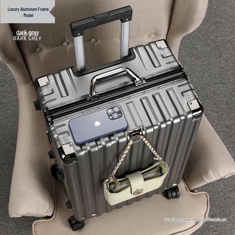 Durable Aluminum Trolley Suitcase with Silent Wheels, Large Capacity, Combination Lock - Ideal for Men, Women, and Students