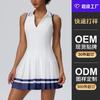 Womens Color-Block Collar Tennis Dress With Built-in Bra Pad Quick-Dry Sporty Skirt Gym Running Yoga Outdoor Activities