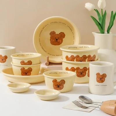 Cute Bear Tableware Korean Style Ins Style Internet Celebrity Household Ceramic Bowl Plate