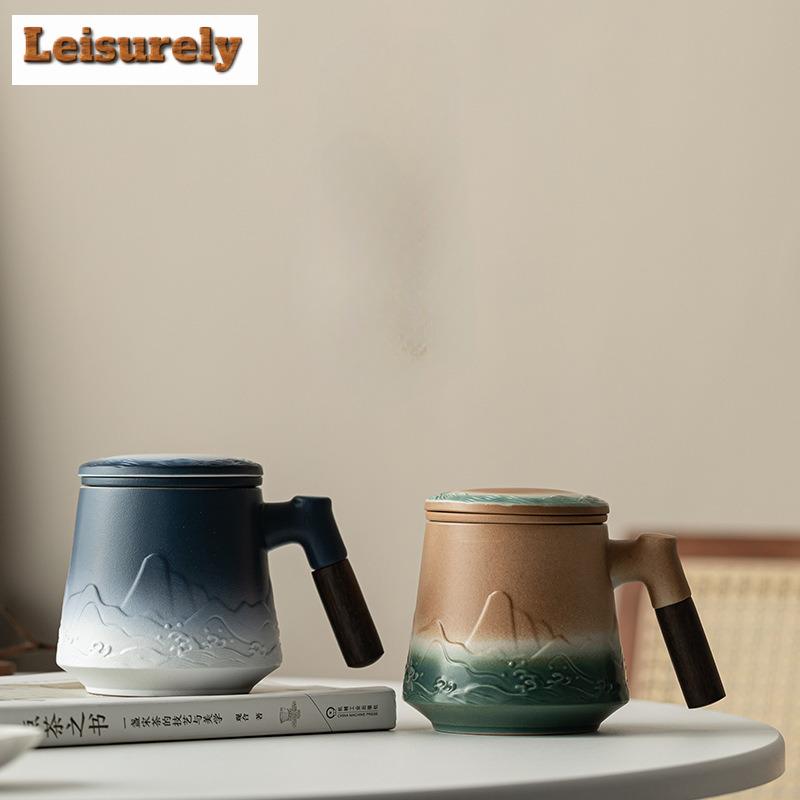 111ml Mountain Sea Ceramic Master Cup with Lid Tea Cup with Inner Filter Large-capacity Separation Teacup Chinese Tea Supplies