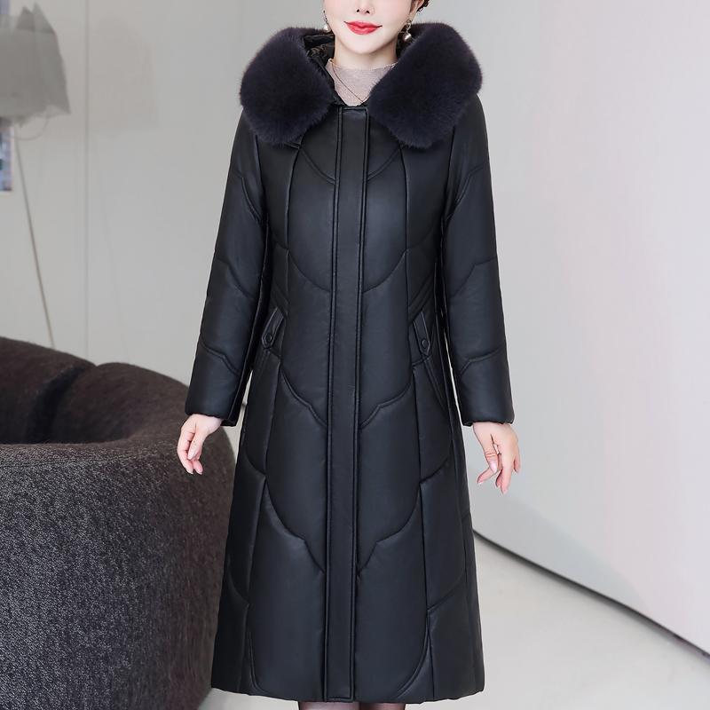 

Женские зимние пальто из искусственной овчины среднего возраста с капюшоном и меховым воротником, элегантные, толстые и теплые, длинные зимние парки, женская кожаная куртка XL чёрный