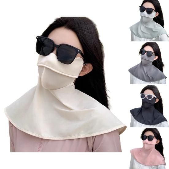 Sun Protection Guard Lightweight Quick-Dry Fabric Solid Color Ice Silk Face Guard Shawl Design Semi-covered Face Neck Sun