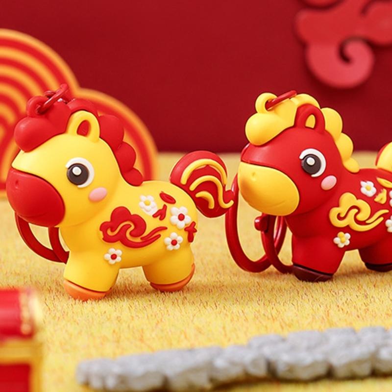 Neujahrsfestives Cartoon Niedliches Tier Pferd Schlüsselanhänger Dekoration Tasche Anhänger Perfekt als Feiertagsgeschenk und für den täglichen Gebrauch