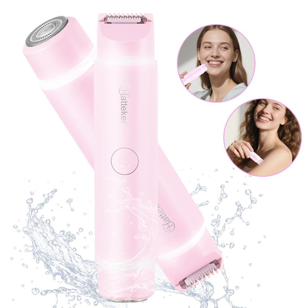 Hatteker Dual Head Epilator for Women Waterproof USB Rechargeable Portable Hair Removal Device for Legs Underarms And Bikini Line