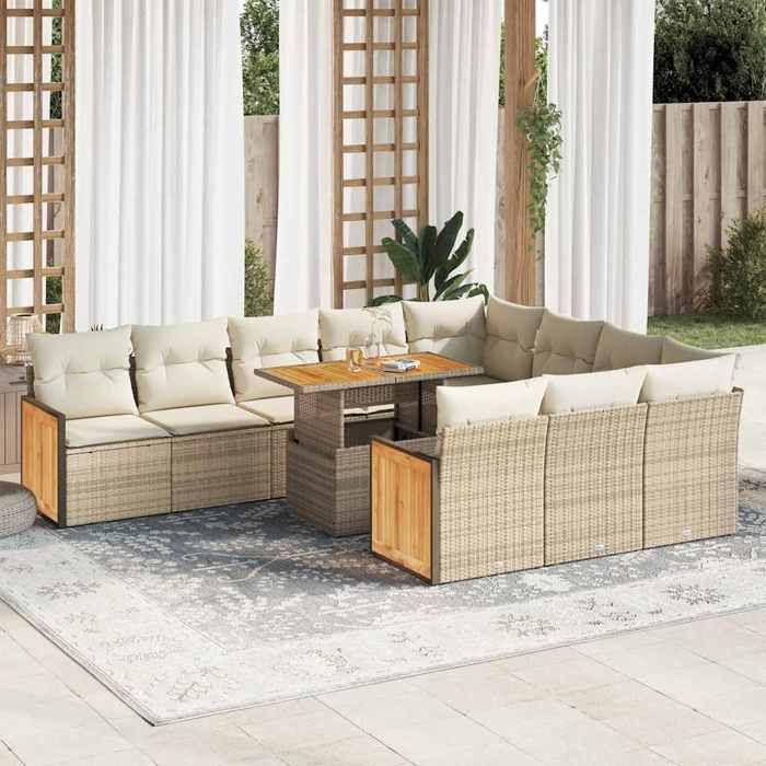 VidaXL Garden Lounge Set 11pcs with Beige Cushions Wicker Acacia, Outdoor Sofa Set, Patio Furniture, 3327761