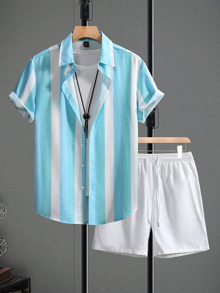 Fashion Summer Beach Black And White Printed Men's Suit Two Piece Casual Shirt Short Sleeve Hawaiian Shorts Men's Clothing Suit