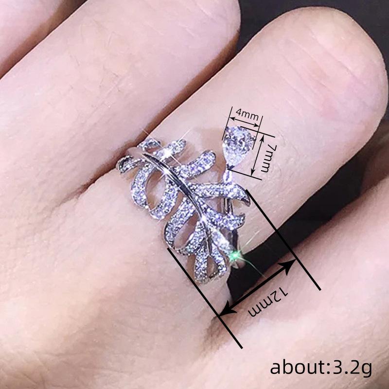 Water Drop Ring Female, Feather Leaf Shape Ring, Light Luxury Elegant Xiaoqing
