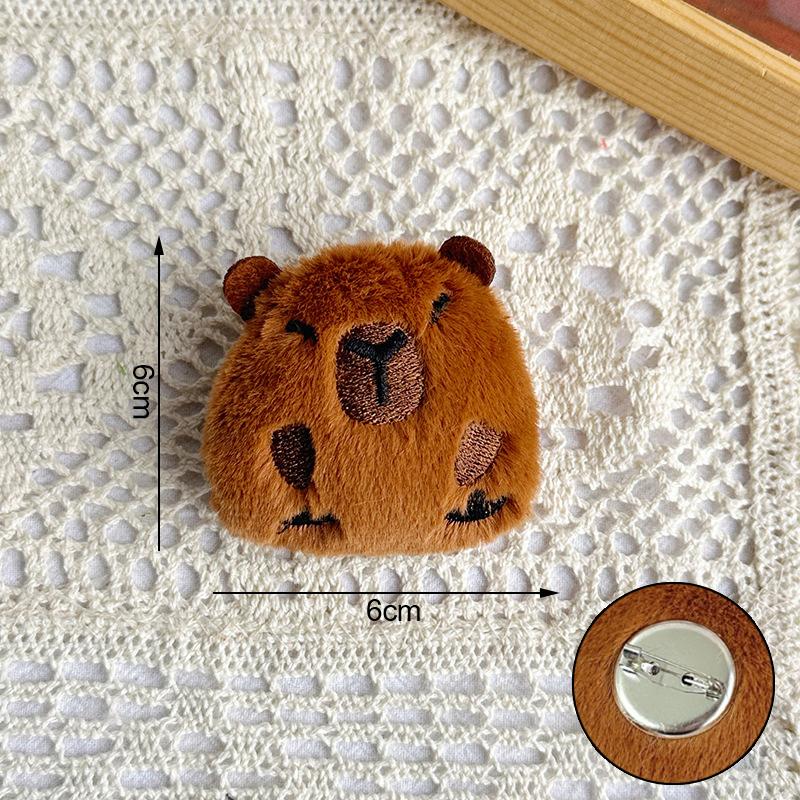Cute Capybara Animal Plush Doll Brooch Fluffy Soft Stuffed Clothes Badge Pins Backpacks Decoration Accessories