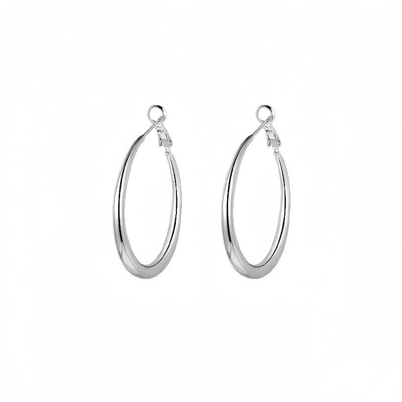 Simple and Smooth Silver Large Earrings for Women, Classic Plain Ring Metal Earrings, Versatile Basic Earrings.