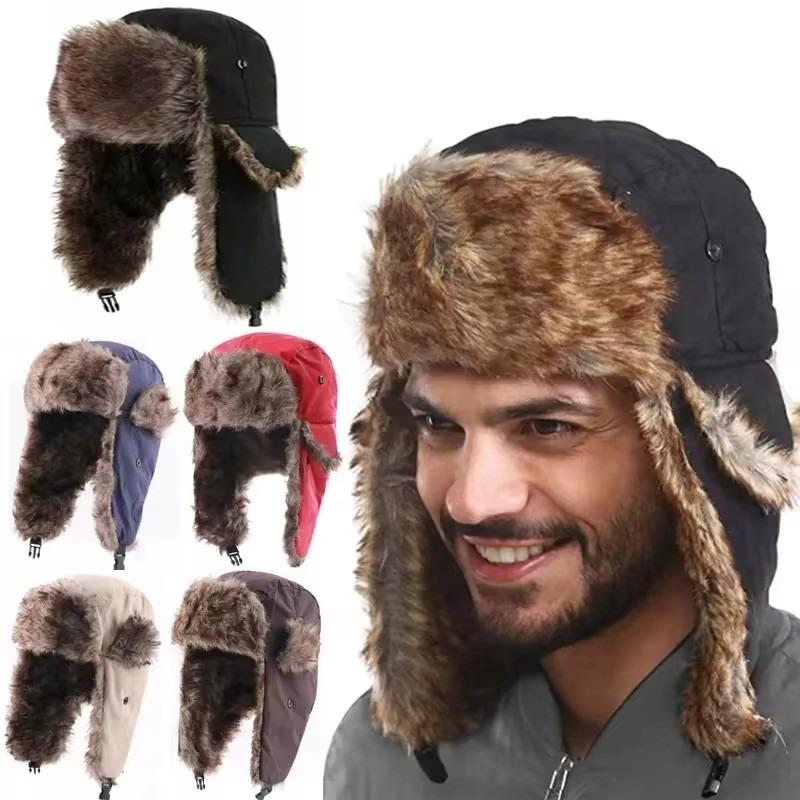 Men Women Winter Warm Hat Trapper Bomber Hats Thermal Faux Fur Trooper Earflap Caps Outdoor Male Snow Ski Caps Lei Feng Hat