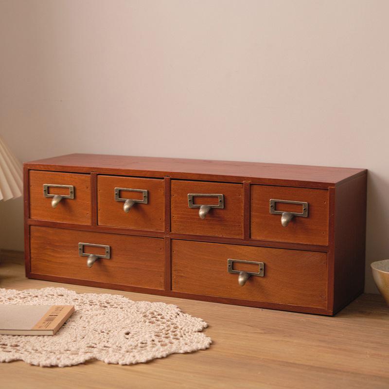 1 buc. 6 sertare Retro Lemn de birou condimente&cafea&medicamente&articole Raft sertar, Organizator dulap pentru depozitare birou&acasă&cameră de studiu.