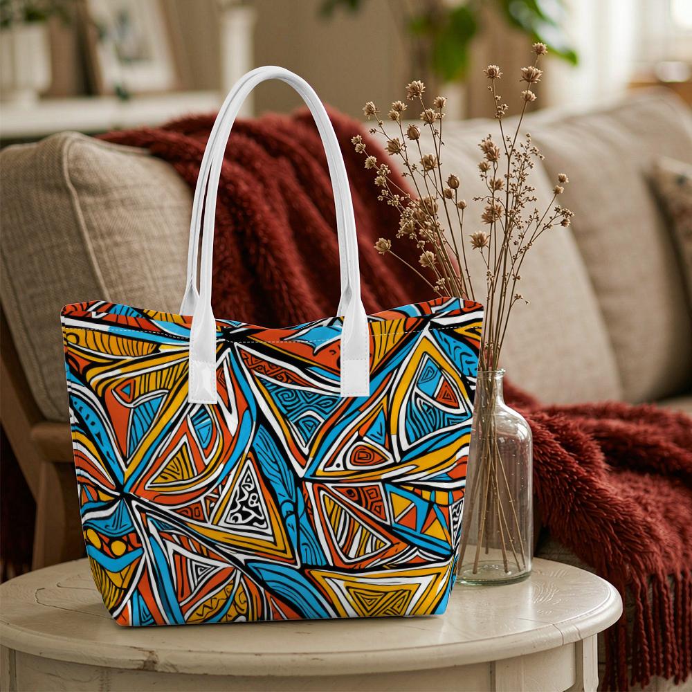 Vibrant Graffiti Geometric Casual Large Tote Bag for Daily Travel Shopping