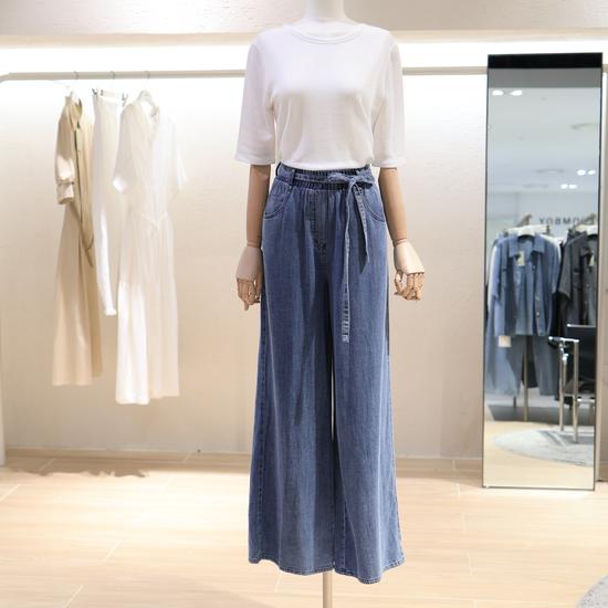 V253PSA919 Waist Banded Wide Denim Pants